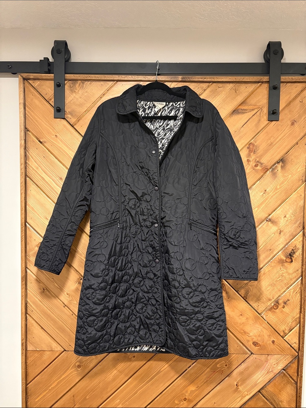 Hilary Radley Black Quilted Women's Coat - Classic Lightweight Jacket Large